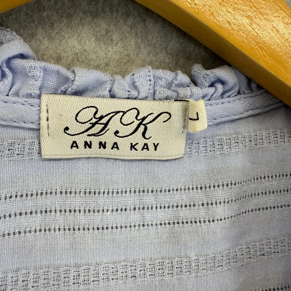 Anna Kay Ruffle Blouse Sleeveless Button Down Top Lace Trim‎ Prep Sky Blue Large - Picture 4 of 12